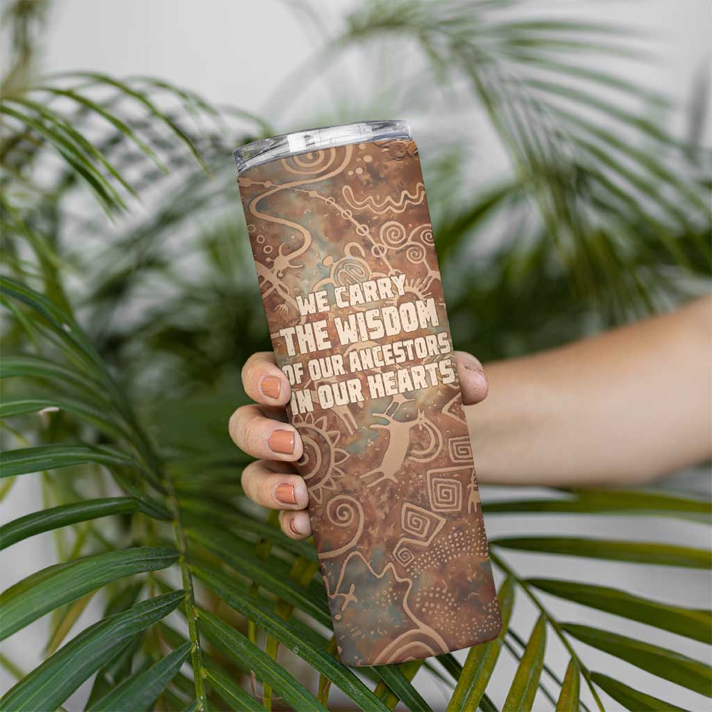 We Carry The Wisdom Skinny Tumbler African Ancient Symbols, Earthy Tones, and Ancestral Wisdom Quote - Wonder Print Shop