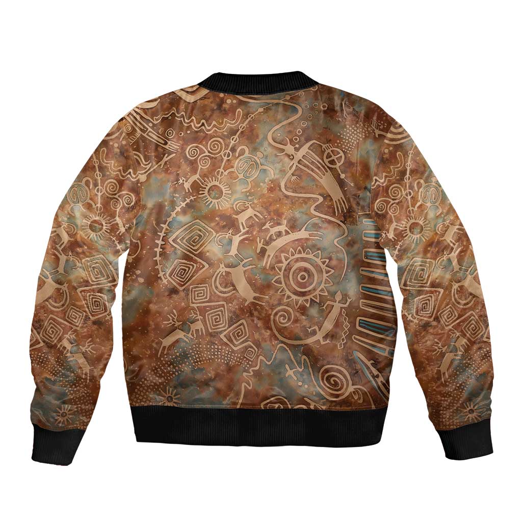 We Carry The Wisdom Sleeve Zip Bomber Jacket African Ancient Symbols, Earthy Tones, and Ancestral Wisdom Quote - Wonder Print Shop
