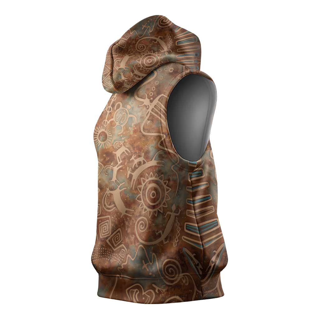 We Carry The Wisdom Sleeveless Hoodie African Ancient Symbols, Earthy Tones, and Ancestral Wisdom Quote - Wonder Print Shop
