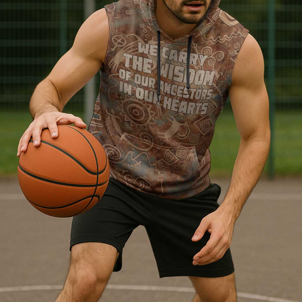 We Carry The Wisdom Sleeveless Hoodie African Ancient Symbols, Earthy Tones, and Ancestral Wisdom Quote - Wonder Print Shop