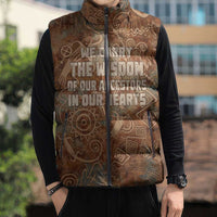We Carry The Wisdom Sleeveless Puffer Jacket African Ancient Symbols, Earthy Tones, and Ancestral Wisdom Quote - Wonder Print Shop
