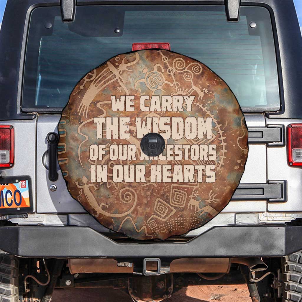 We Carry The Wisdom Spare Tire Cover African Ancient Symbols, Earthy Tones, and Ancestral Wisdom Quote - Wonder Print Shop