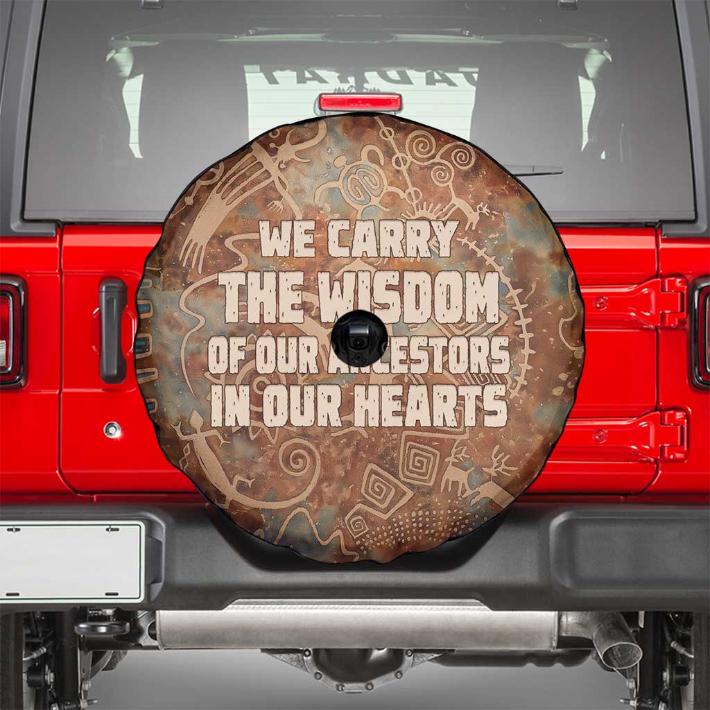 We Carry The Wisdom Spare Tire Cover African Ancient Symbols, Earthy Tones, and Ancestral Wisdom Quote - Wonder Print Shop