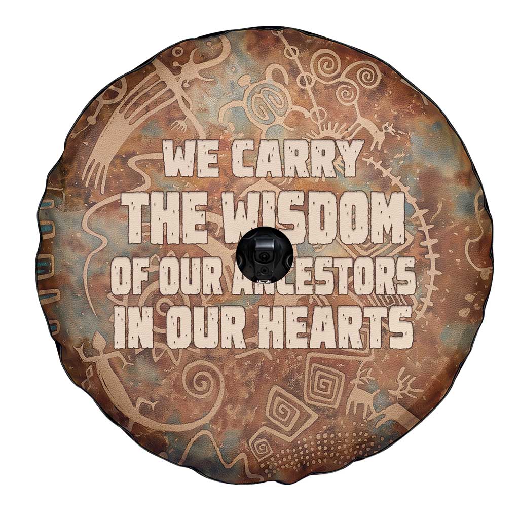 We Carry The Wisdom Spare Tire Cover African Ancient Symbols, Earthy Tones, and Ancestral Wisdom Quote - Wonder Print Shop