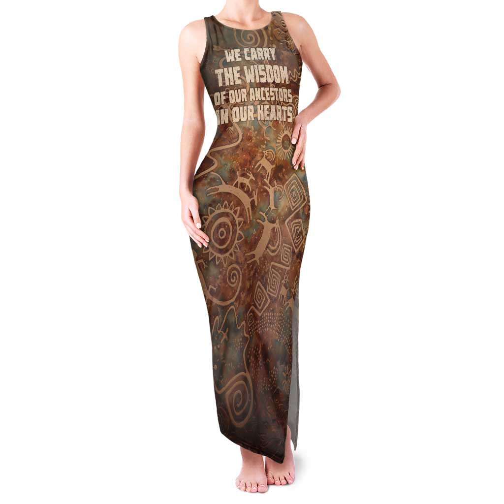 We Carry The Wisdom Tank Maxi Dress African Ancient Symbols, Earthy Tones, and Ancestral Wisdom Quote - Wonder Print Shop