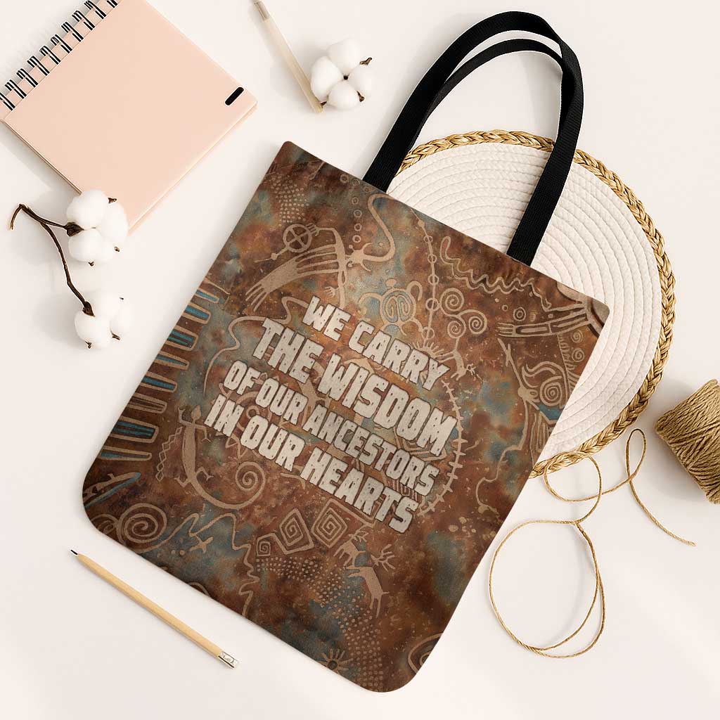 We Carry The Wisdom Tote Bag African Ancient Symbols, Earthy Tones, and Ancestral Wisdom Quote - Wonder Print Shop