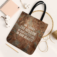 We Carry The Wisdom Tote Bag African Ancient Symbols, Earthy Tones, and Ancestral Wisdom Quote - Wonder Print Shop