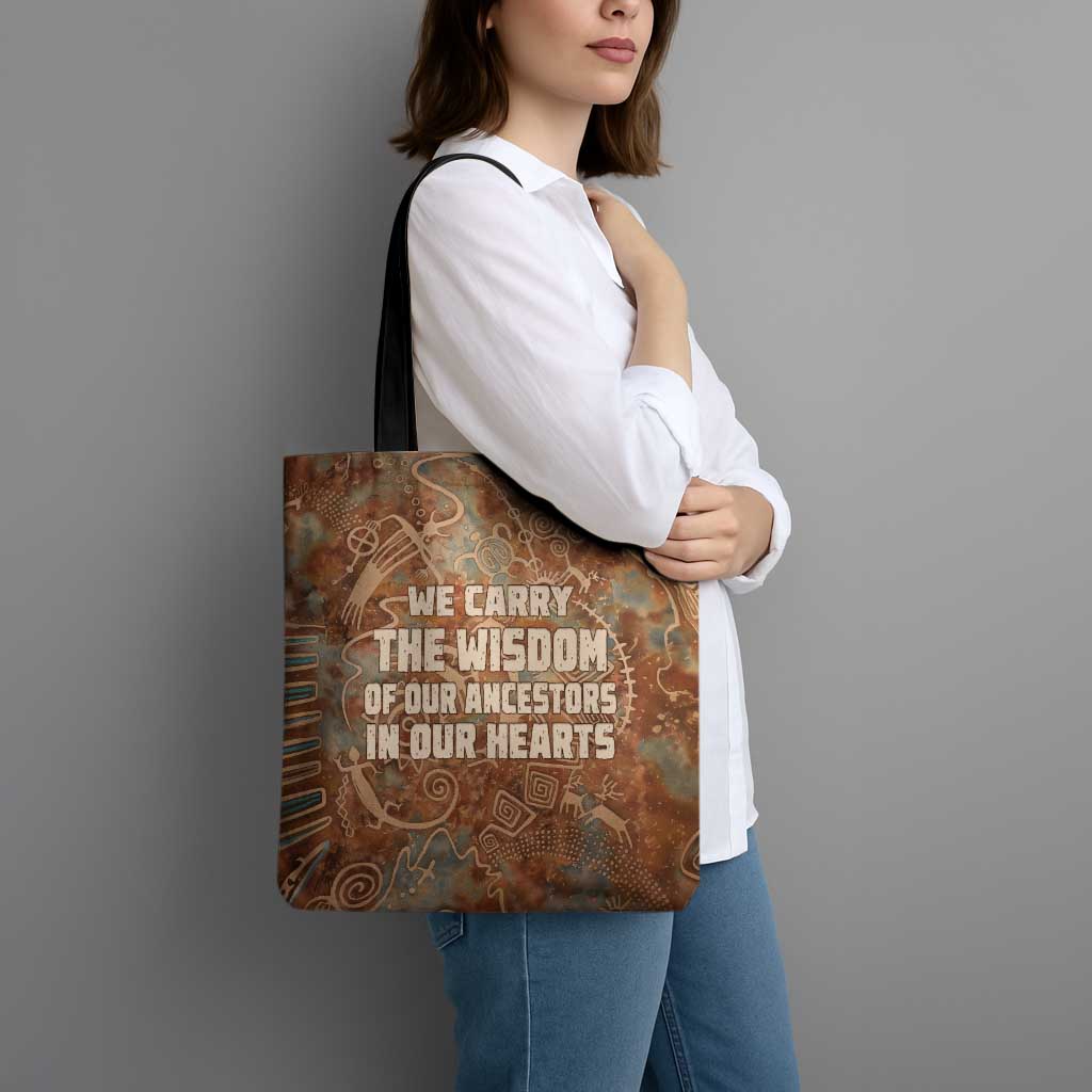 We Carry The Wisdom Tote Bag African Ancient Symbols, Earthy Tones, and Ancestral Wisdom Quote - Wonder Print Shop