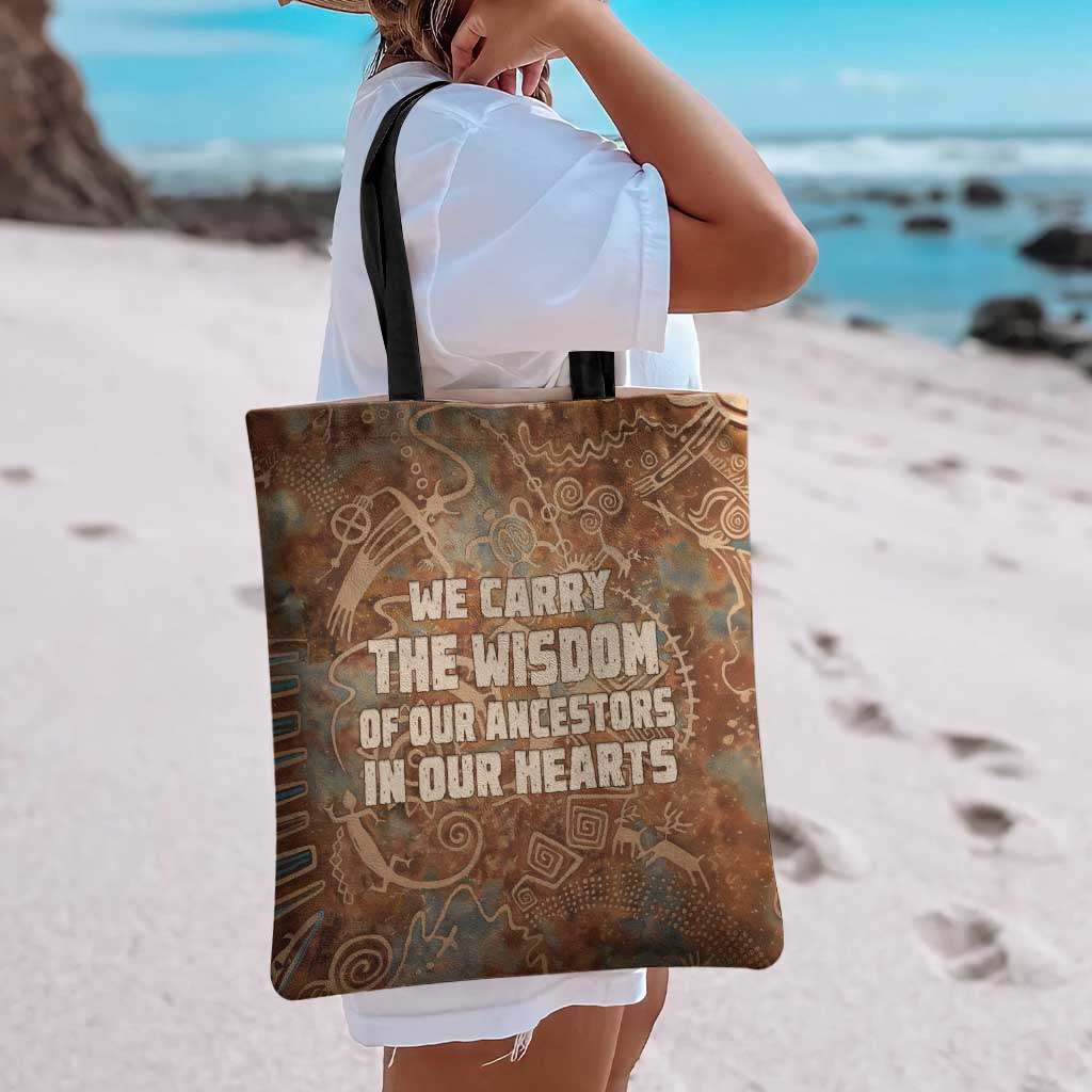 We Carry The Wisdom Tote Bag African Ancient Symbols, Earthy Tones, and Ancestral Wisdom Quote - Wonder Print Shop