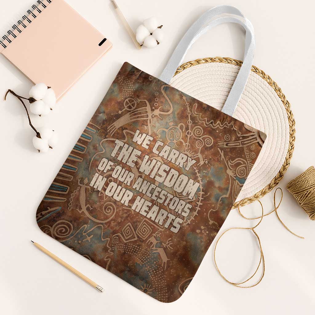 We Carry The Wisdom Tote Bag African Ancient Symbols, Earthy Tones, and Ancestral Wisdom Quote - Wonder Print Shop