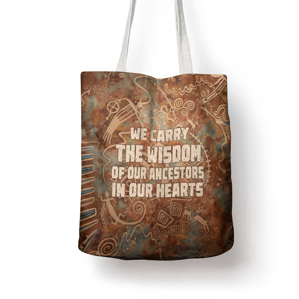 We Carry The Wisdom Tote Bag African Ancient Symbols, Earthy Tones, and Ancestral Wisdom Quote - Wonder Print Shop