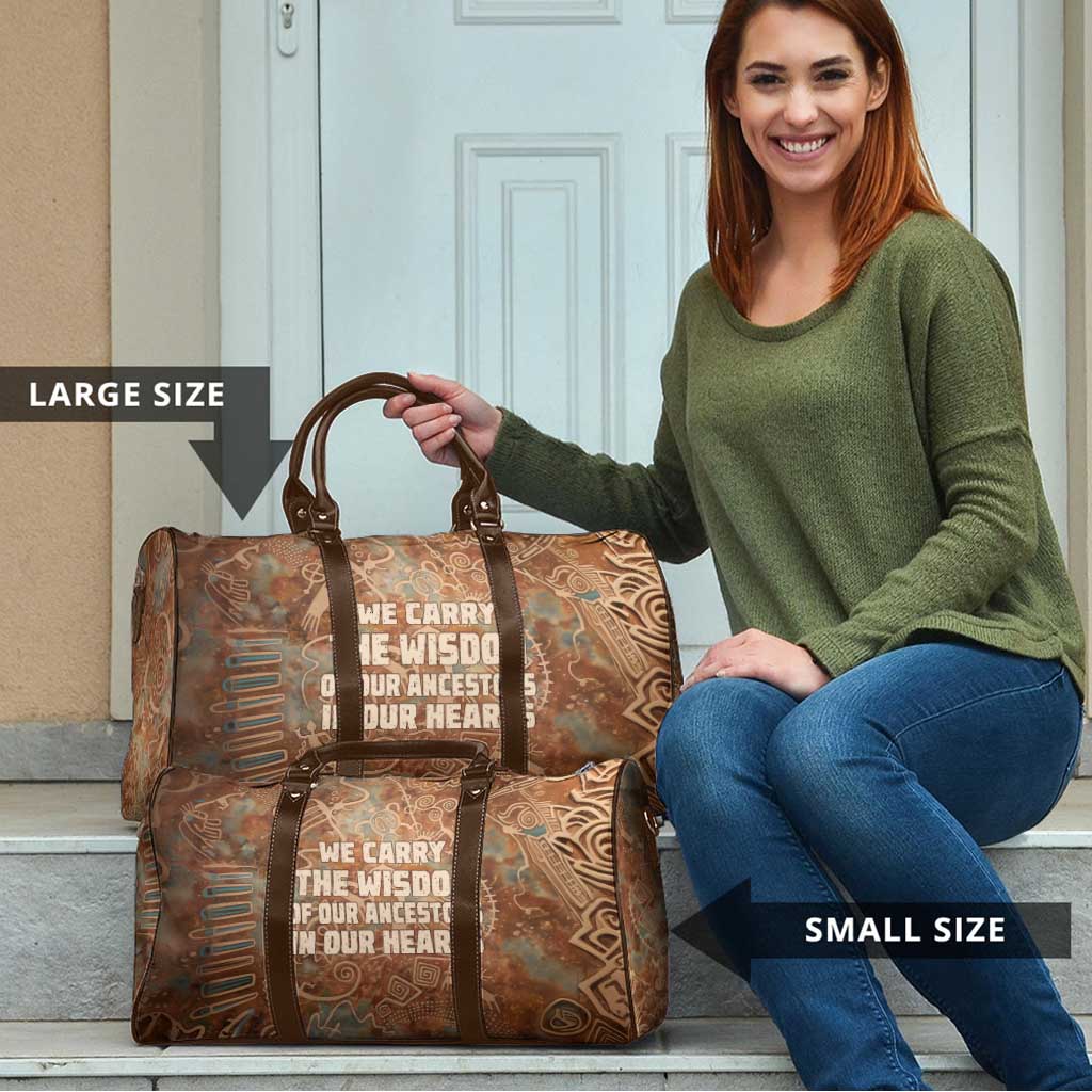 We Carry The Wisdom Travel Bag African Ancient Symbols, Earthy Tones, and Ancestral Wisdom Quote - Wonder Print Shop