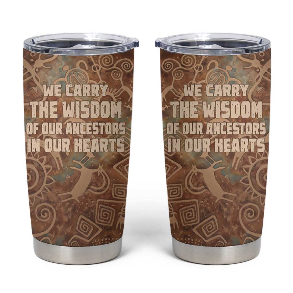 We Carry The Wisdom Tumbler Cup African Ancient Symbols, Earthy Tones, and Ancestral Wisdom Quote - Wonder Print Shop
