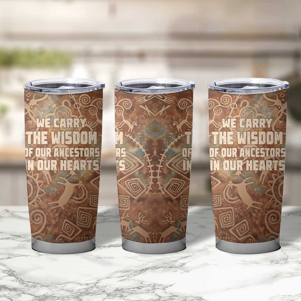 We Carry The Wisdom Tumbler Cup African Ancient Symbols, Earthy Tones, and Ancestral Wisdom Quote - Wonder Print Shop