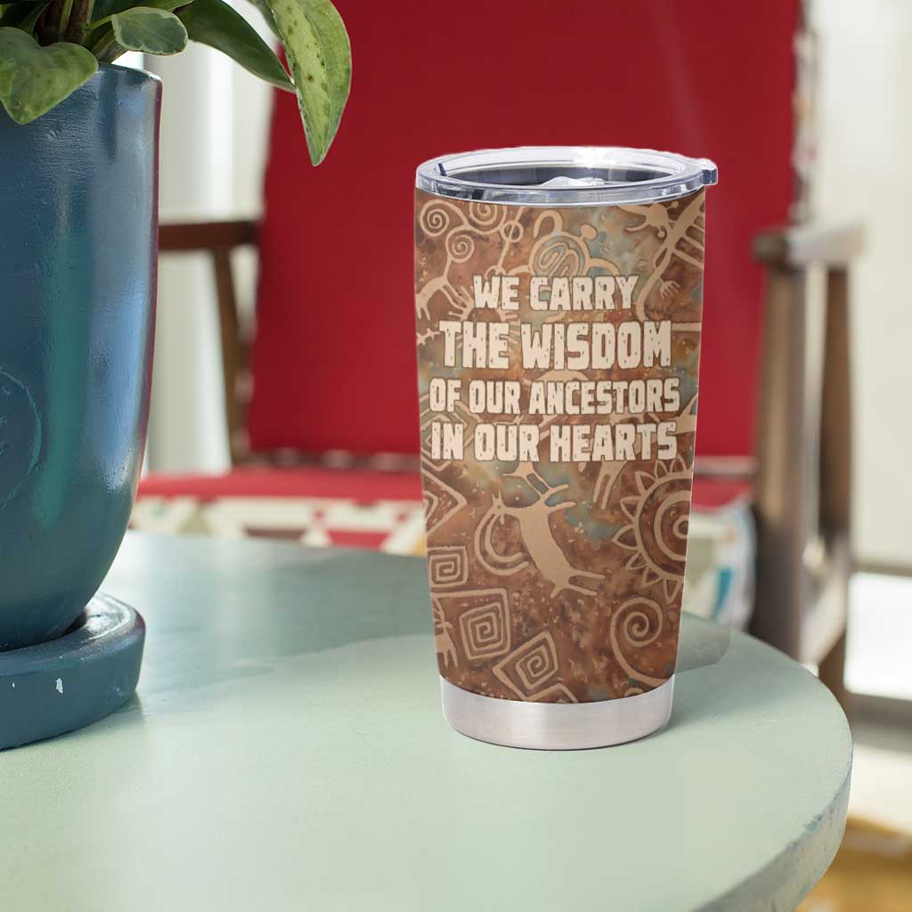 We Carry The Wisdom Tumbler Cup African Ancient Symbols, Earthy Tones, and Ancestral Wisdom Quote - Wonder Print Shop