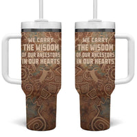 We Carry The Wisdom Tumbler With Handle African Ancient Symbols, Earthy Tones, and Ancestral Wisdom Quote - Wonder Print Shop