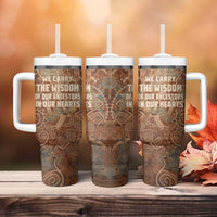 We Carry The Wisdom Tumbler With Handle African Ancient Symbols, Earthy Tones, and Ancestral Wisdom Quote - Wonder Print Shop