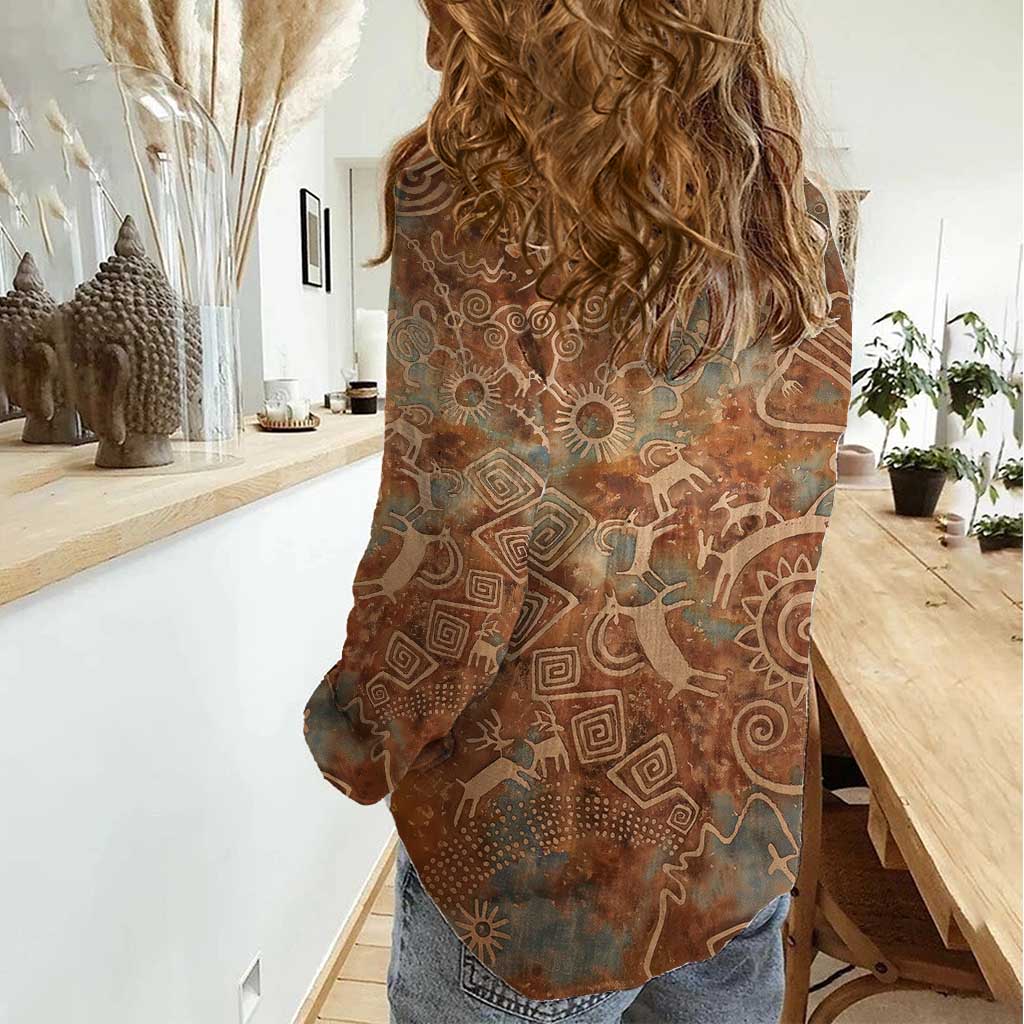 We Carry The Wisdom Women Casual Shirt African Ancient Symbols, Earthy Tones, and Ancestral Wisdom Quote - Wonder Print Shop