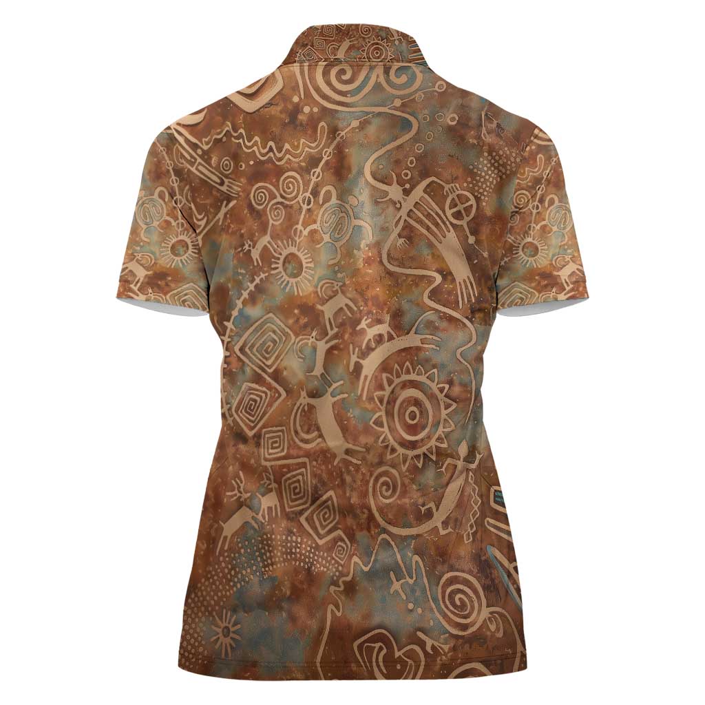 We Carry The Wisdom Women Polo Shirt African Ancient Symbols, Earthy Tones, and Ancestral Wisdom Quote - Wonder Print Shop