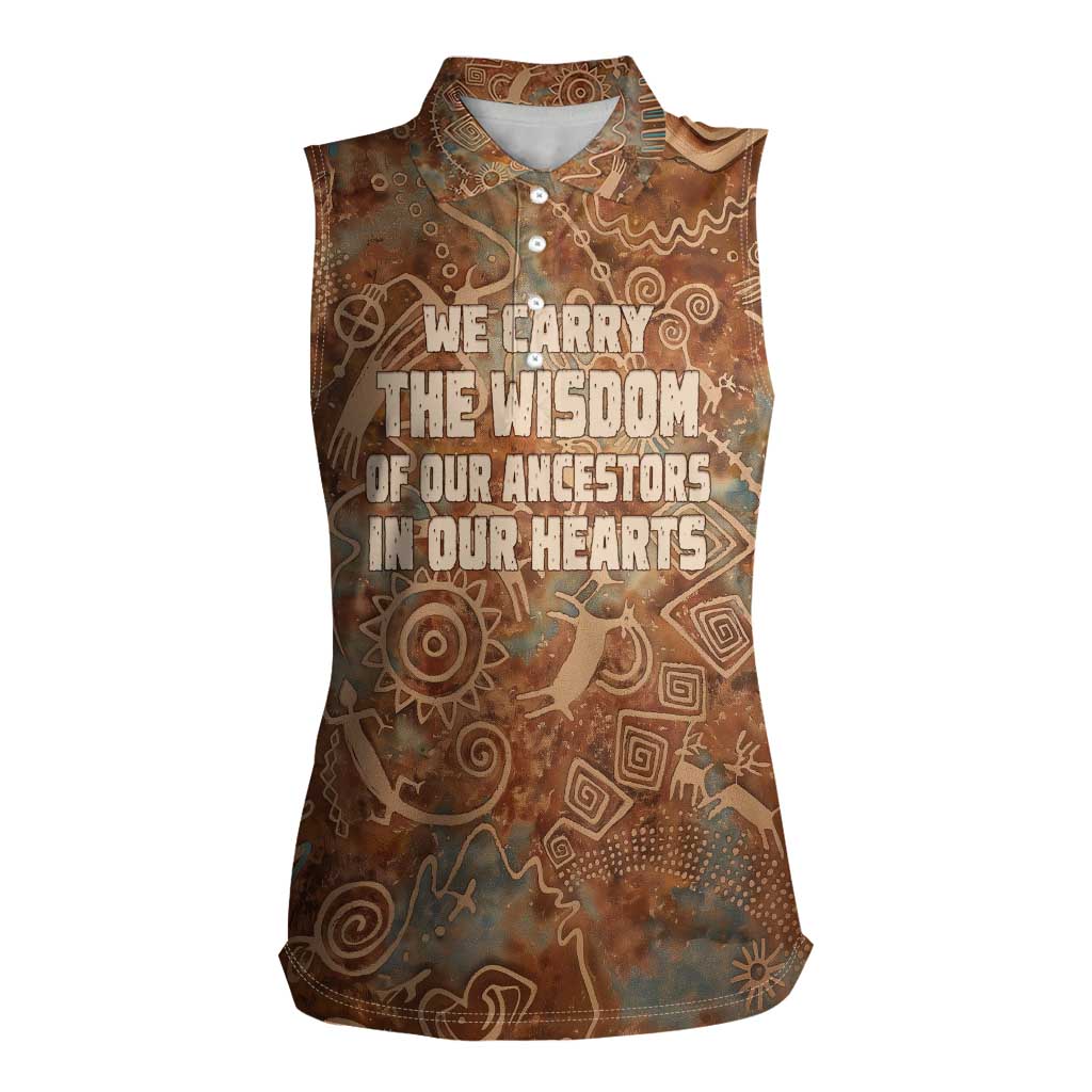 We Carry The Wisdom Women Sleeveless Polo Shirt African Ancient Symbols, Earthy Tones, and Ancestral Wisdom Quote - Wonder Print Shop
