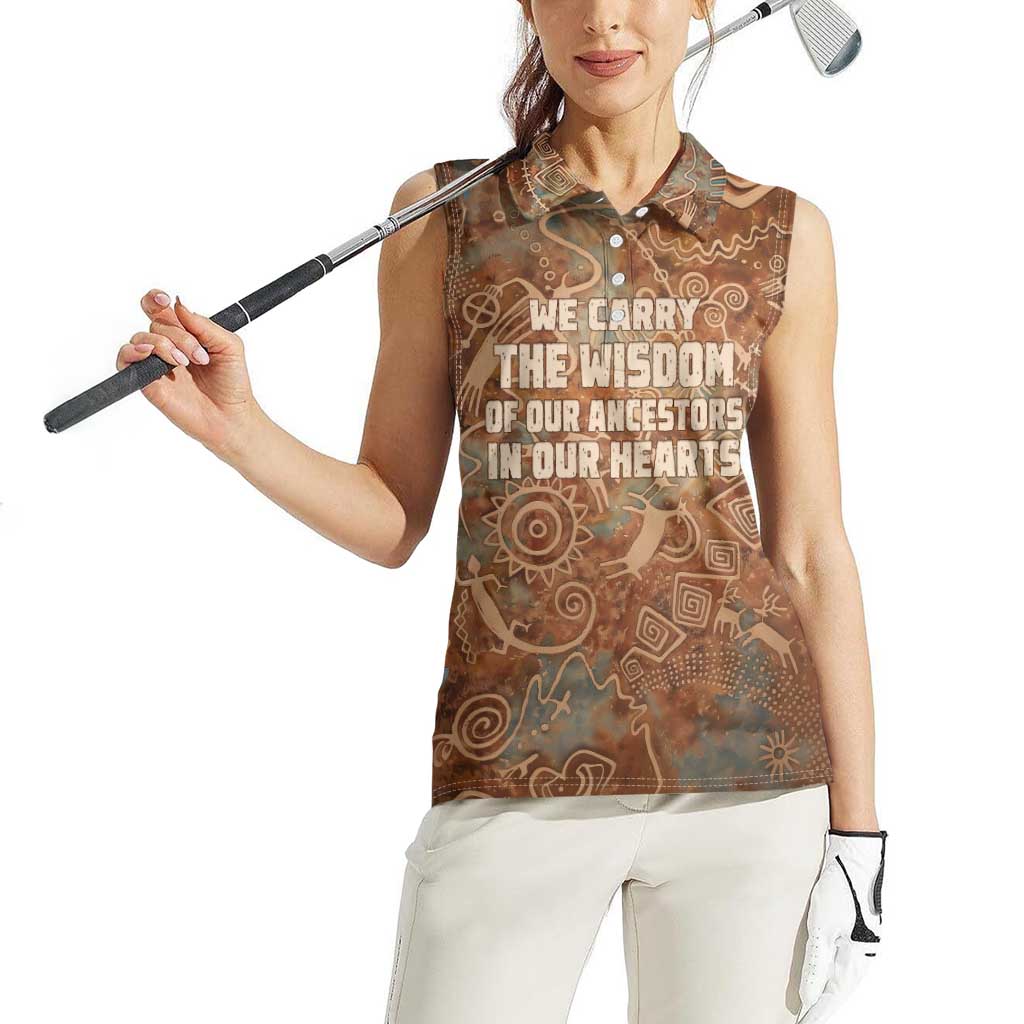 We Carry The Wisdom Women Sleeveless Polo Shirt African Ancient Symbols, Earthy Tones, and Ancestral Wisdom Quote - Wonder Print Shop
