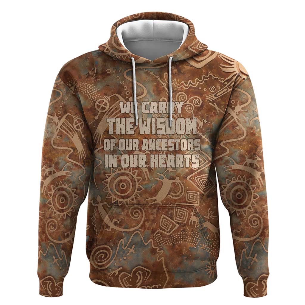 We Carry The Wisdom Zip Hoodie African Ancient Symbols, Earthy Tones, and Ancestral Wisdom Quote - Wonder Print Shop