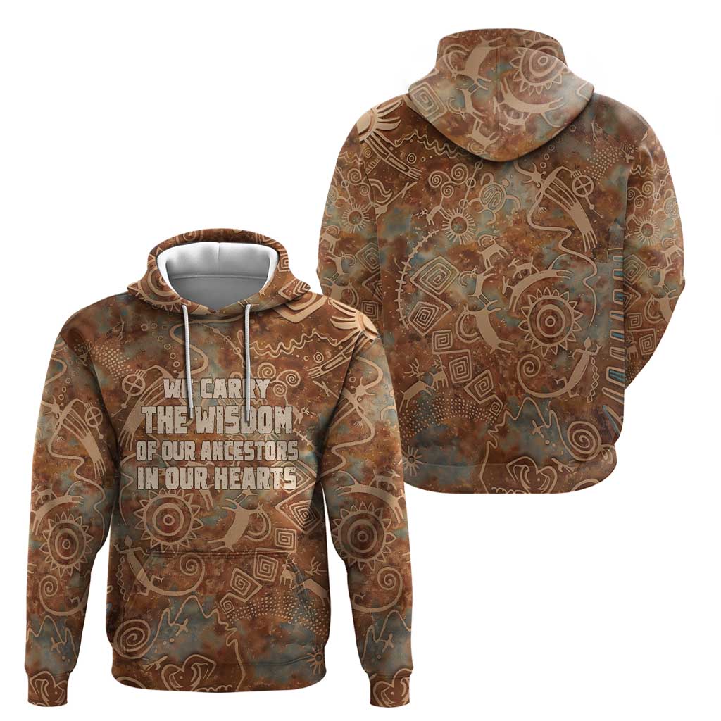 We Carry The Wisdom Zip Hoodie African Ancient Symbols, Earthy Tones, and Ancestral Wisdom Quote - Wonder Print Shop