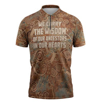 We Carry The Wisdom Zipper Polo Shirt African Ancient Symbols, Earthy Tones, and Ancestral Wisdom Quote - Wonder Print Shop