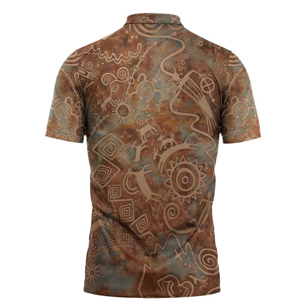 We Carry The Wisdom Zipper Polo Shirt African Ancient Symbols, Earthy Tones, and Ancestral Wisdom Quote - Wonder Print Shop