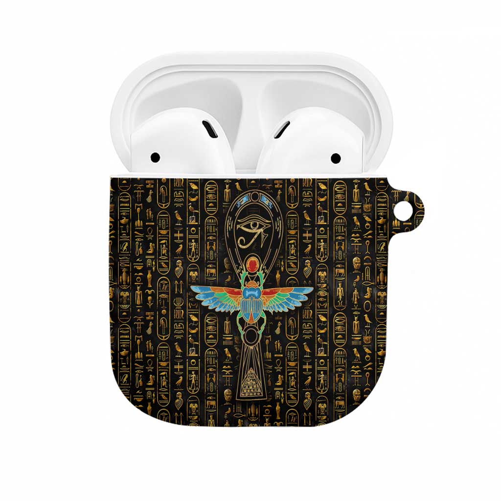 Ancient Pride AirPods Case African Hieroglyphic Pattern, Eye of Horus, and Sacred Scarab Symbol - Wonder Print Shop