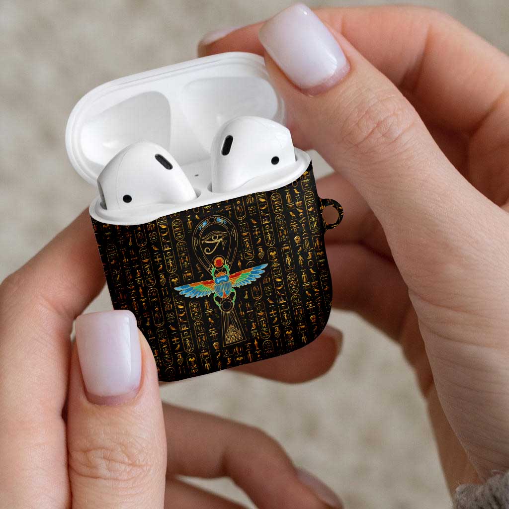 Ancient Pride AirPods Case African Hieroglyphic Pattern, Eye of Horus, and Sacred Scarab Symbol - Wonder Print Shop