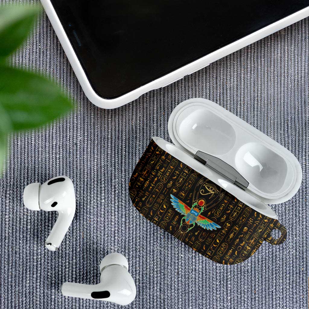 Ancient Pride AirPods Case African Hieroglyphic Pattern, Eye of Horus, and Sacred Scarab Symbol - Wonder Print Shop