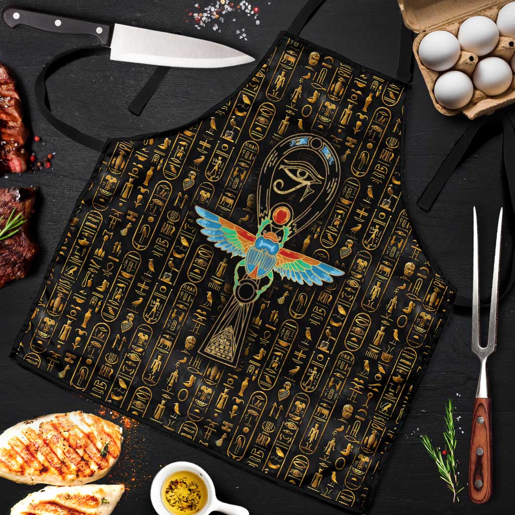 Ancient Pride Apron African Hieroglyphic Pattern, Eye of Horus, and Sacred Scarab Symbol - Wonder Print Shop