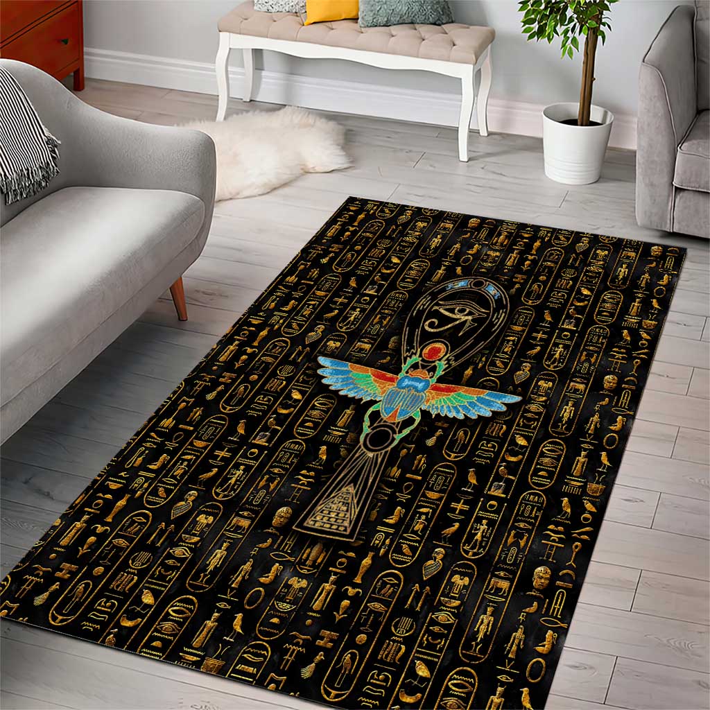 Ancient Pride Area Rug African Hieroglyphic Pattern, Eye of Horus, and Sacred Scarab Symbol - Wonder Print Shop