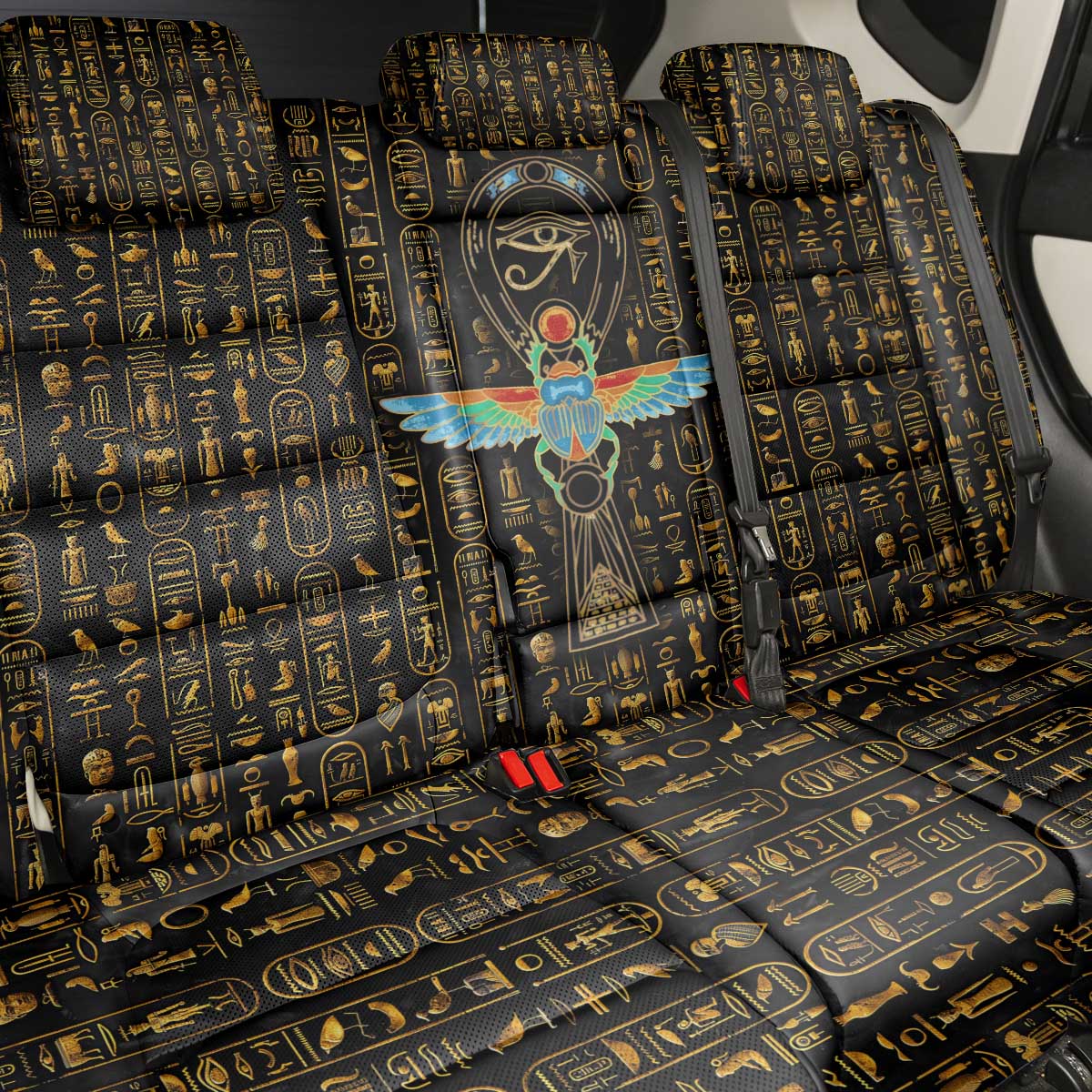 Ancient Pride Back Car Seat Cover African Hieroglyphic Pattern, Eye of Horus, and Sacred Scarab Symbol - Wonder Print Shop
