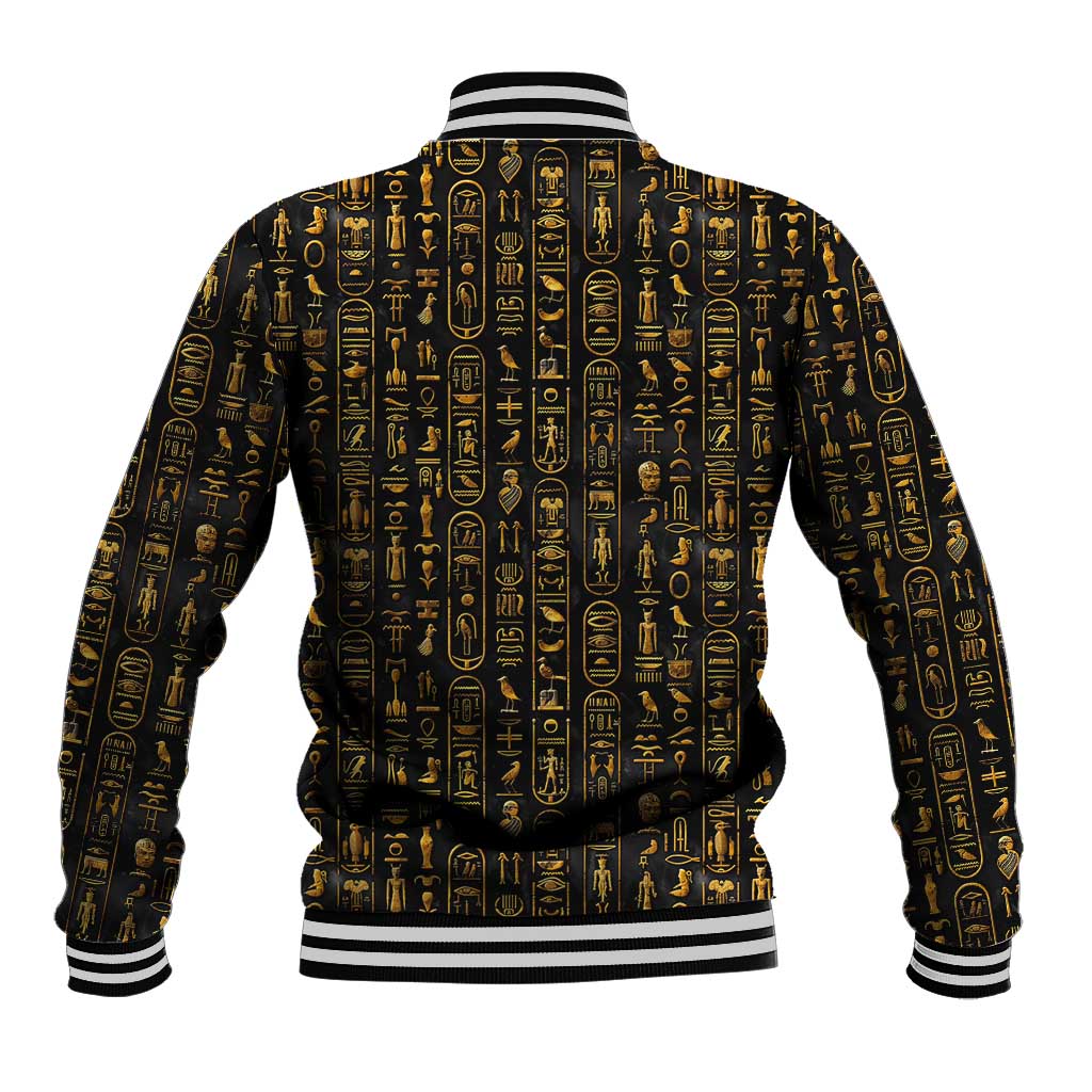 Ancient Pride Baseball Jacket African Hieroglyphic Pattern, Eye of Horus, and Sacred Scarab Symbol - Wonder Print Shop
