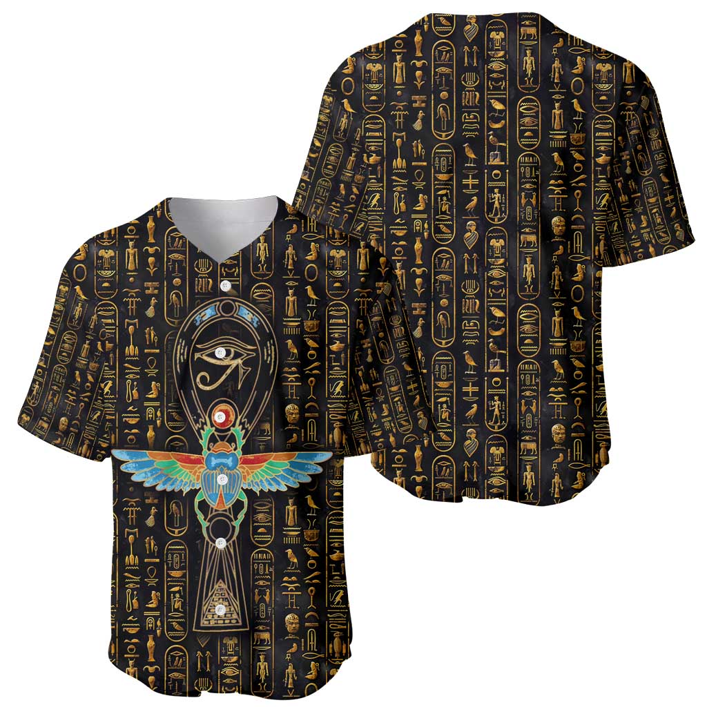 Ancient Pride Baseball Jersey African Hieroglyphic Pattern, Eye of Horus, and Sacred Scarab Symbol - Wonder Print Shop