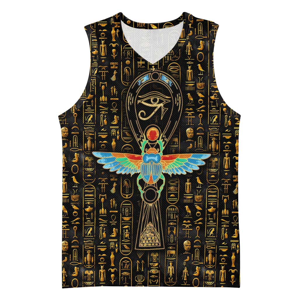 Ancient Pride Basketball Jersey African Hieroglyphic Pattern, Eye of Horus, and Sacred Scarab Symbol - Wonder Print Shop