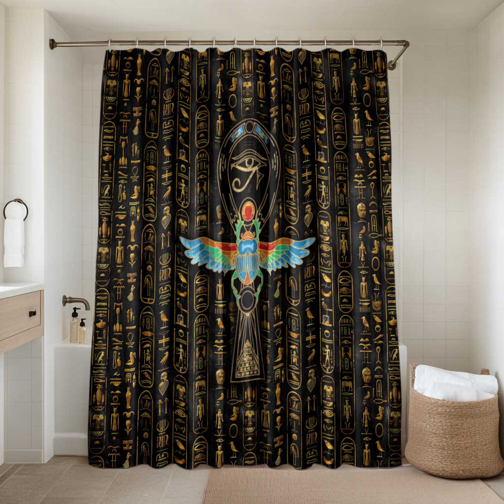 Ancient Pride Bathroom Set African Hieroglyphic Pattern, Eye of Horus, and Sacred Scarab Symbol - Wonder Print Shop