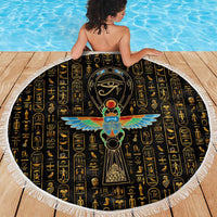 Ancient Pride Beach Blanket African Hieroglyphic Pattern, Eye of Horus, and Sacred Scarab Symbol - Wonder Print Shop
