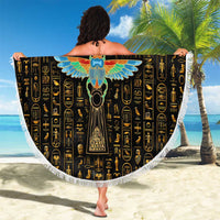 Ancient Pride Beach Blanket African Hieroglyphic Pattern, Eye of Horus, and Sacred Scarab Symbol - Wonder Print Shop