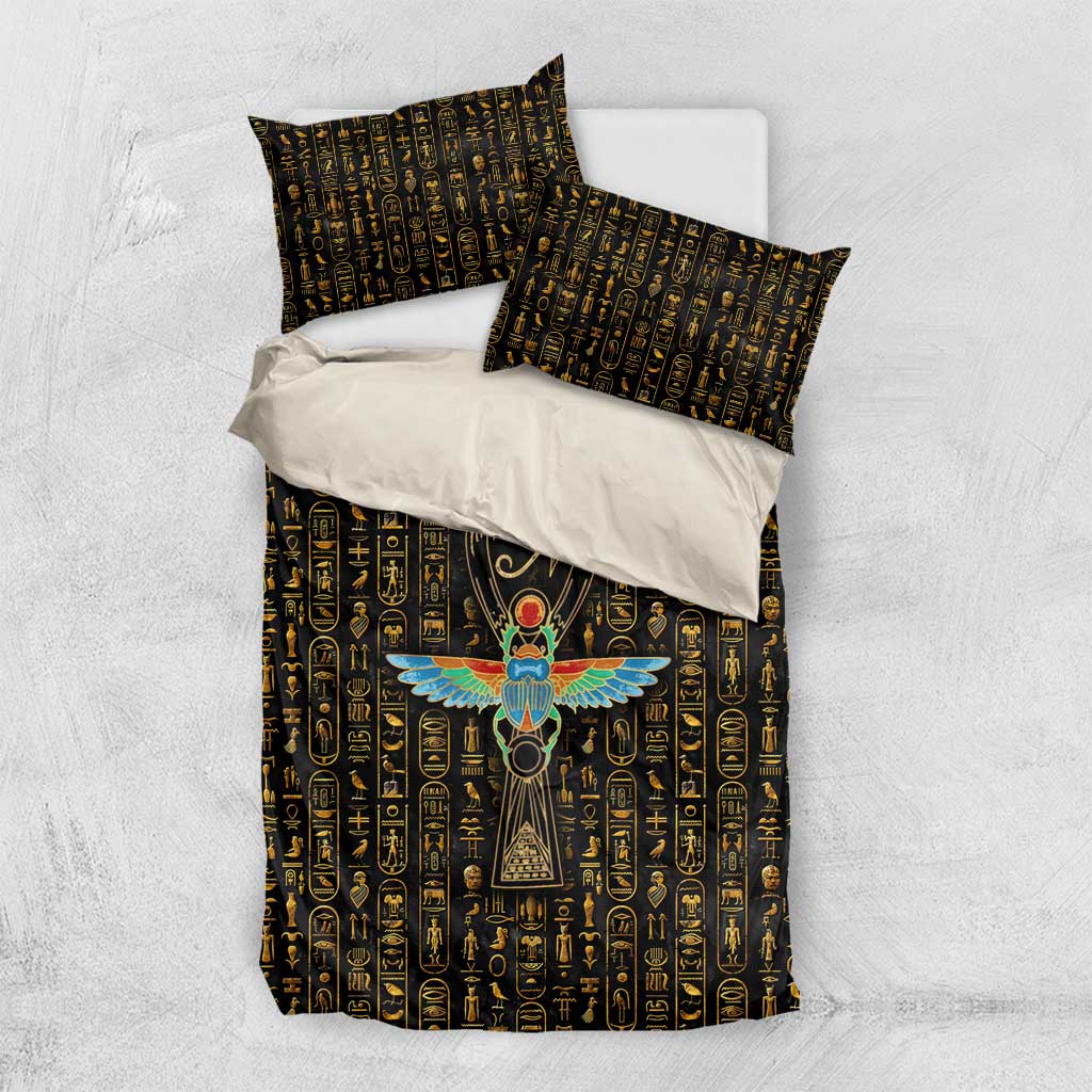 Ancient Pride Bedding Set African Hieroglyphic Pattern, Eye of Horus, and Sacred Scarab Symbol - Wonder Print Shop
