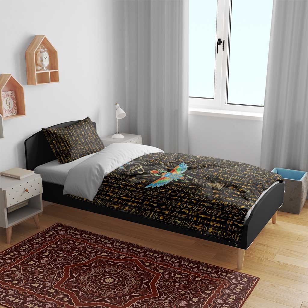 Ancient Pride Bedding Set African Hieroglyphic Pattern, Eye of Horus, and Sacred Scarab Symbol - Wonder Print Shop