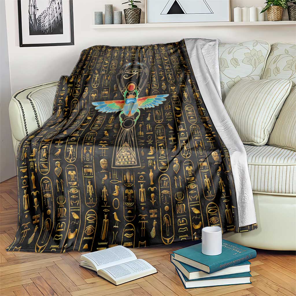 Ancient Pride Blanket African Hieroglyphic Pattern, Eye of Horus, and Sacred Scarab Symbol - Wonder Print Shop