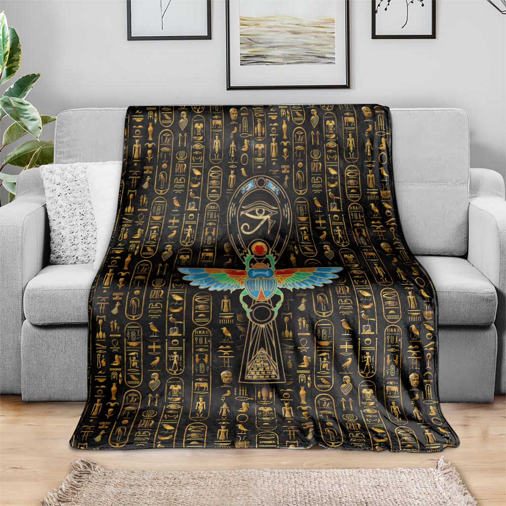 Ancient Pride Blanket African Hieroglyphic Pattern, Eye of Horus, and Sacred Scarab Symbol - Wonder Print Shop
