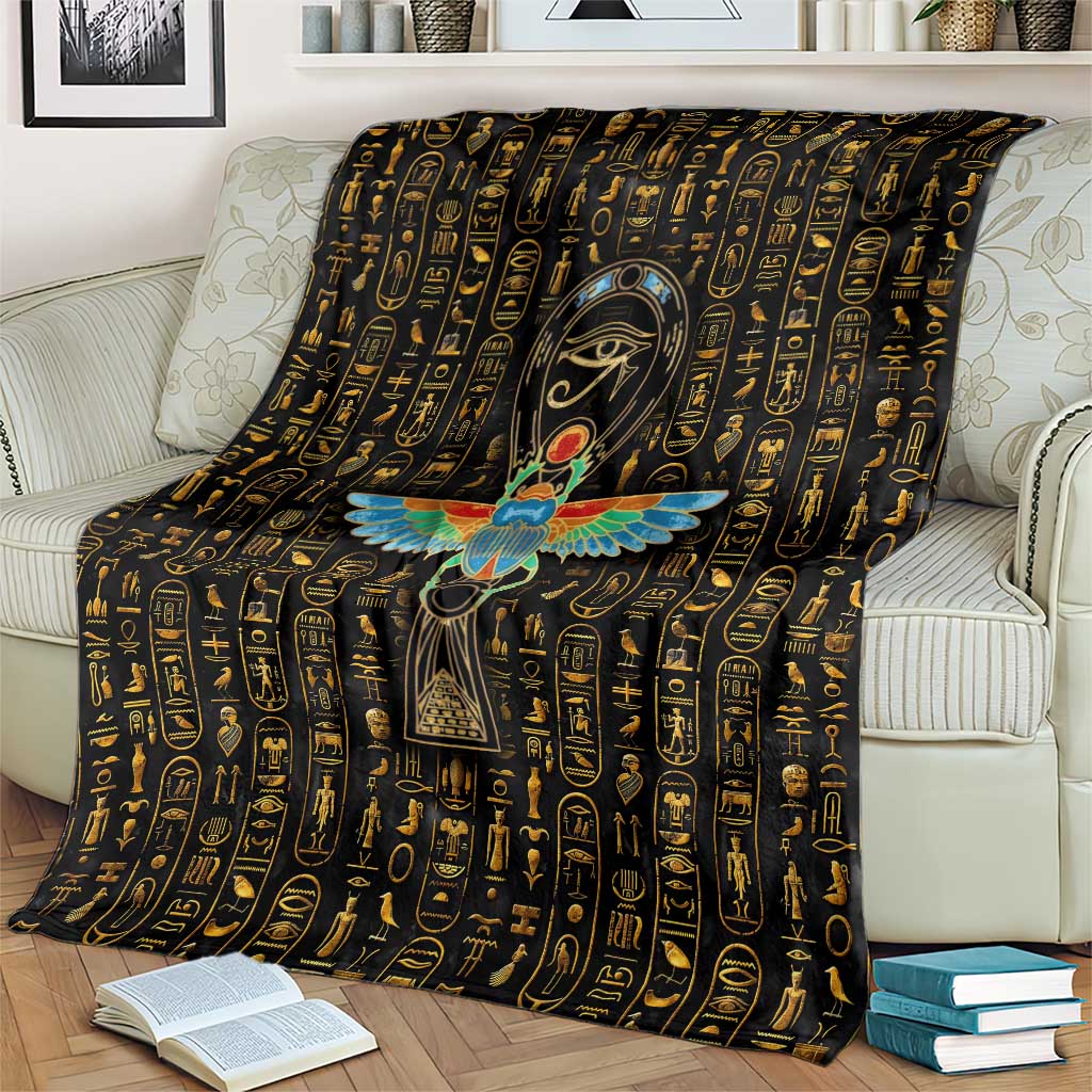 Ancient Pride Blanket African Hieroglyphic Pattern, Eye of Horus, and Sacred Scarab Symbol - Wonder Print Shop