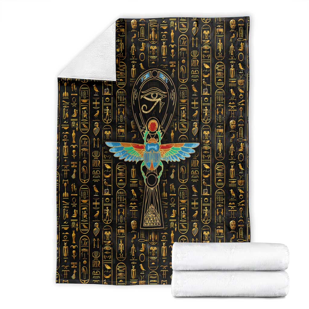 Ancient Pride Blanket African Hieroglyphic Pattern, Eye of Horus, and Sacred Scarab Symbol - Wonder Print Shop