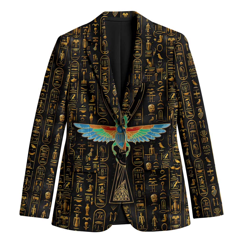 Ancient Pride Blazer African Hieroglyphic Pattern, Eye of Horus, and Sacred Scarab Symbol - Wonder Print Shop
