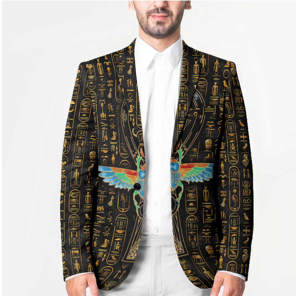 Ancient Pride Blazer African Hieroglyphic Pattern, Eye of Horus, and Sacred Scarab Symbol - Wonder Print Shop