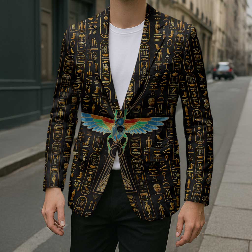 Ancient Pride Blazer African Hieroglyphic Pattern, Eye of Horus, and Sacred Scarab Symbol - Wonder Print Shop